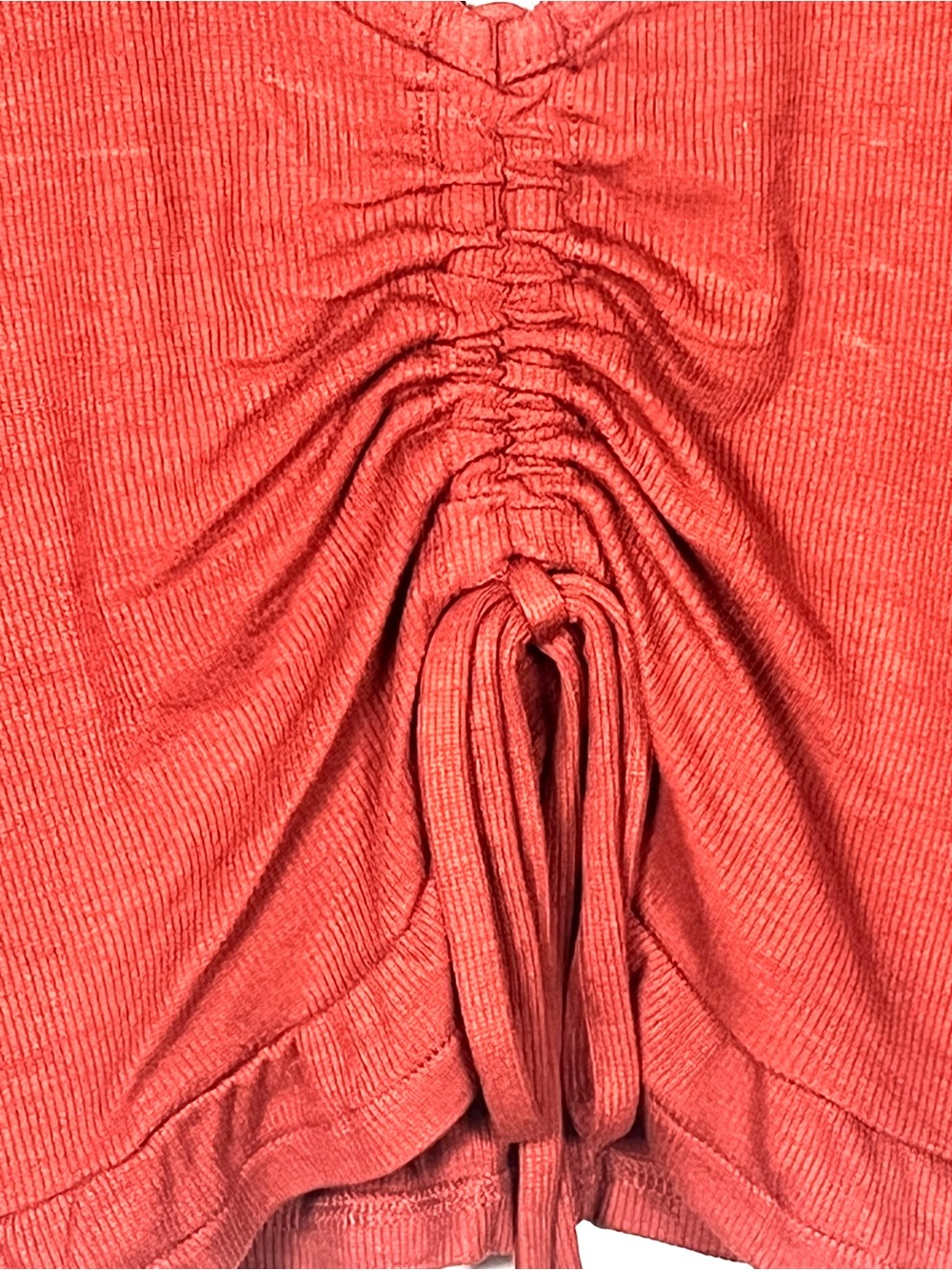 Drawstring Ruched V-Neck Long Sleeve Crop Top - Rust - Picture 3 of 8
